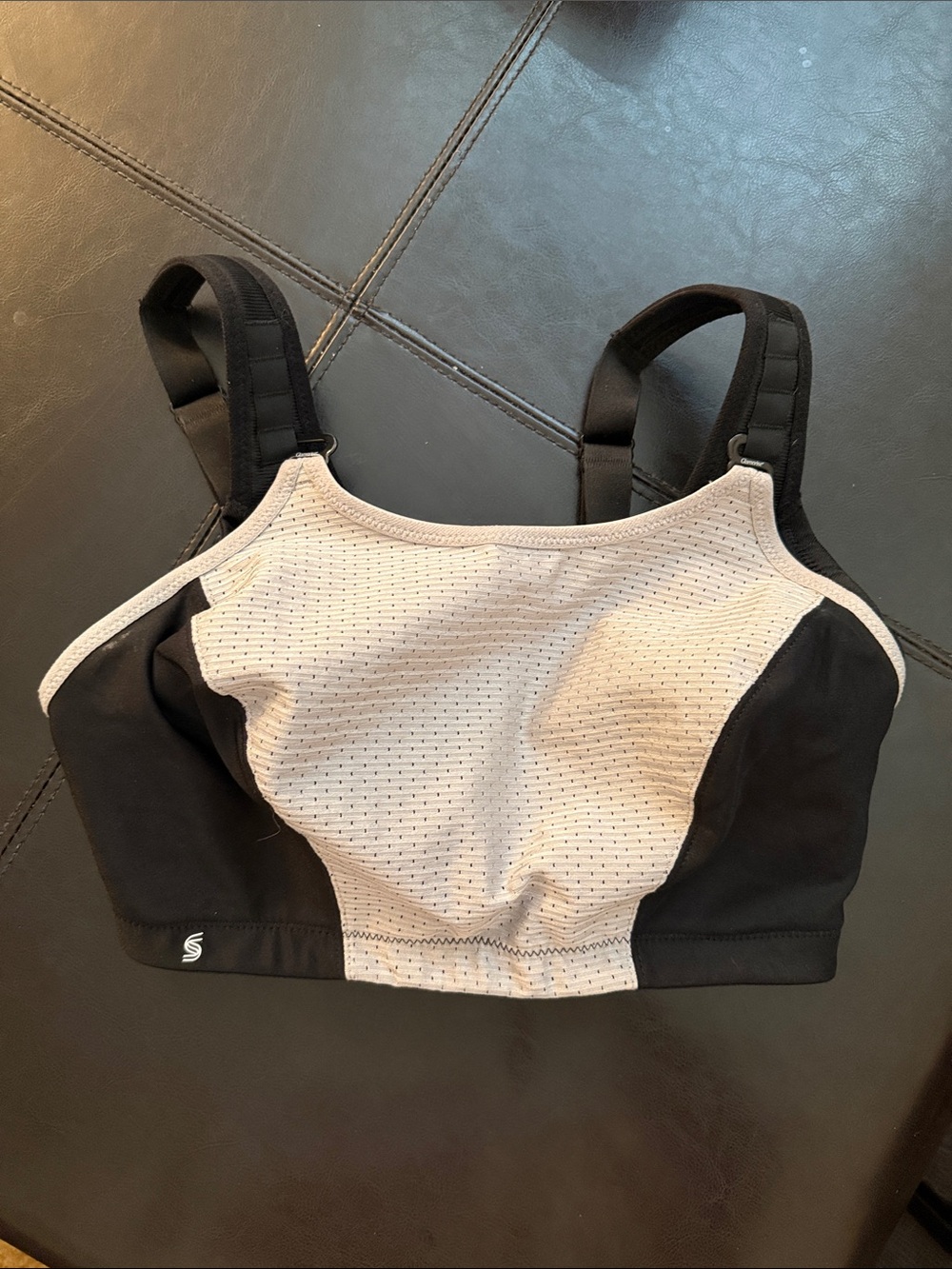 Glamorise Sports Bra 34F Double Layer, Fully Adjustable, Black and Grey